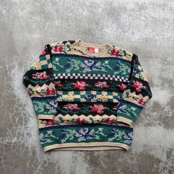 Liz Claiborne Liz & Co Sweater Womens Small Colorful Floral Knit Cotton Pullover - Picture 5 of 7